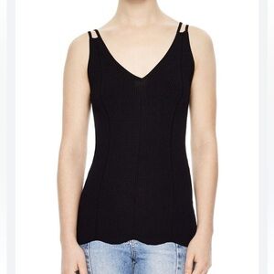 Sandro Black Soan Scalloped Edge Ribbed Strappy Top Size 2